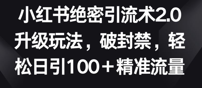 小红书绝密引流术2.0升级玩法,破封禁,轻松日引100+精准流量【揭秘】-解忧云网络