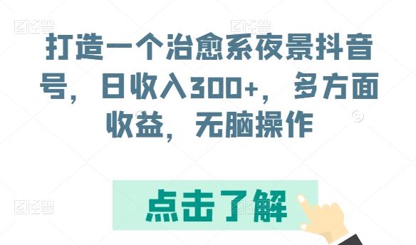 打造一个治愈系夜景抖音号,日收入300+,多方面收益,无脑操作【揭秘】-解忧云网络