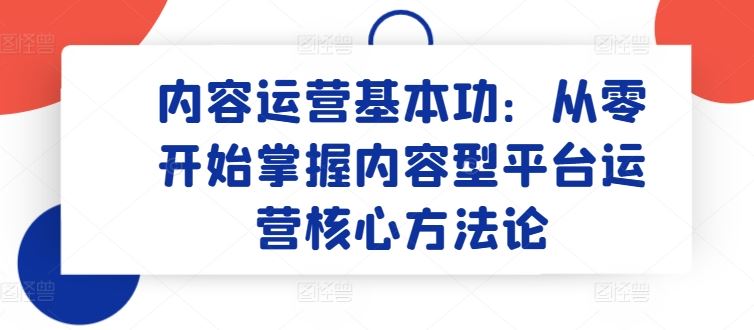 内容运营基本功:从零开始掌握内容型平台运营核心方法论-解忧云网络