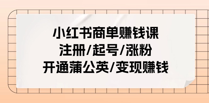 小红书商单赚钱课:注册/起号/涨粉/开通蒲公英/变现赚钱(25节课)-解忧云网络