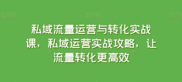 私域流量运营与转化实战课,私域运营实战攻略,让流量转化更高效-解忧云网络