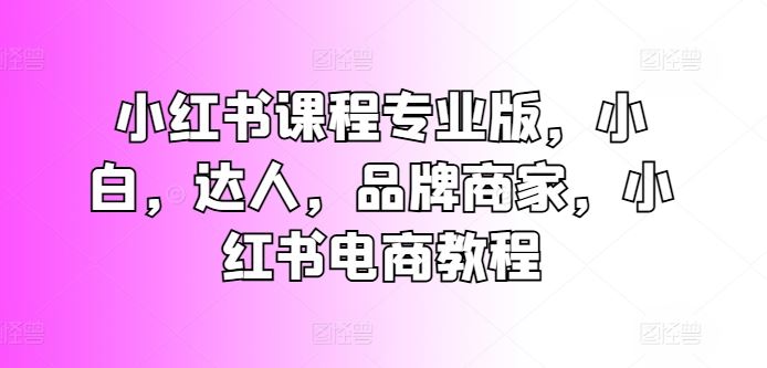 小红书课程专业版,小白,达人,品牌商家,小红书电商教程-解忧云网络
