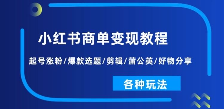 小红书商单变现教程:起号涨粉/爆款选题/剪辑/蒲公英/好物分享/各种玩法-解忧云网络