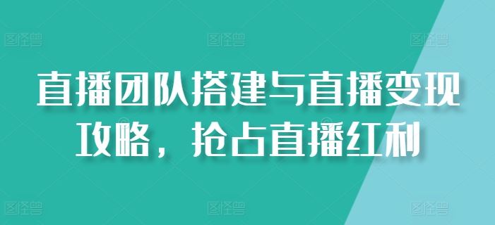 直播团队搭建与直播变现攻略,抢占直播红利-解忧云网络
