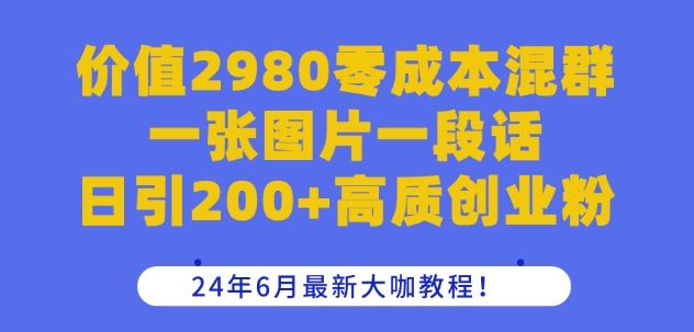 价值2980零成本混群一张图片一段话日引200+高质创业粉,24年6月最新大咖教程【揭秘】-解忧云网络