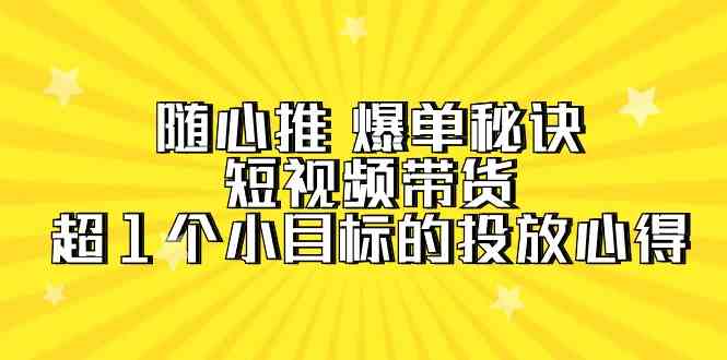 (9687期)随心推 爆单秘诀,短视频带货-超1个小目标的投放心得(7节视频课)-解忧云网络