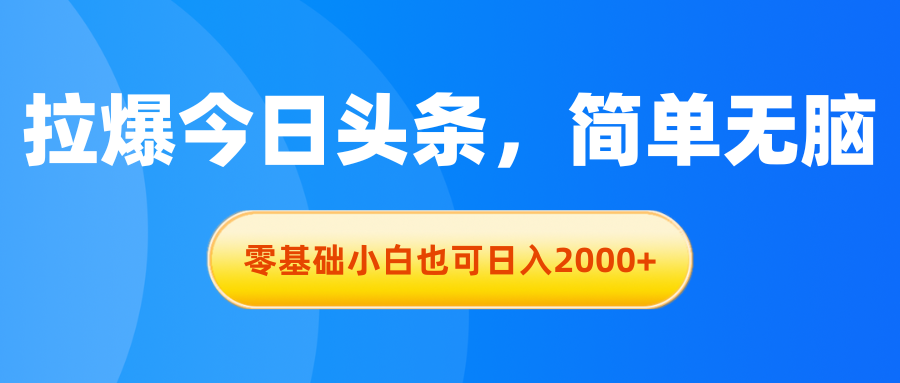 (11077期)拉爆今日头条,简单无脑,零基础小白也可日入2000+-解忧云网络