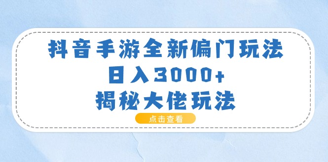 (11075期)抖音手游全新偏门玩法,日入3000+,揭秘大佬玩法-解忧云网络