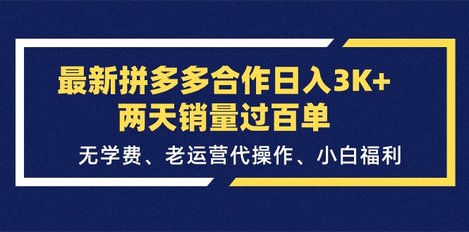(11291期)最新拼多多合作日入3K+两天销量过百单,无学费、老运营代操作、小白福利-解忧云网络