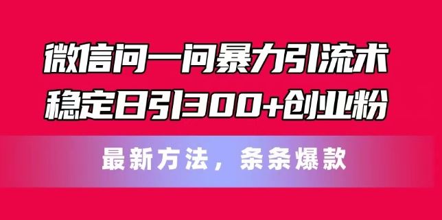 微信问一问暴力引流术,稳定日引300+创业粉,最新方法,条条爆款【揭秘】-解忧云网络
