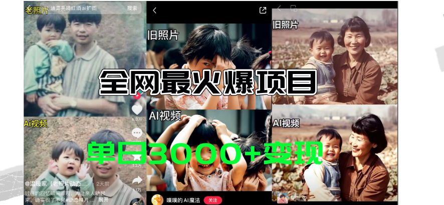 (11546期)全网爆火的AI让老照片动起来教程,蹭热点日赚3000+,内含免费工具一键…-解忧云网络