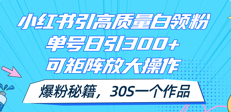 (11692期)小红书引高质量白领粉,单号日引300+,可放大操作,爆粉秘籍!30s一个作品-解忧云网络