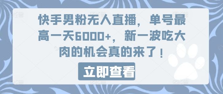 快手男粉无人直播,单号最高一天6000+,新一波吃大肉的机会真的来了-解忧云网络