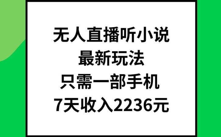 无人直播听小说最新玩法,只需一部手机,7天收入2236元【揭秘】-解忧云网络