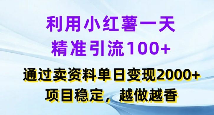 利用小红书一天精准引流100+,通过卖项目单日变现2k+,项目稳定,越做越香【揭秘】-解忧云网络