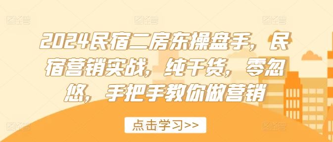 2024民宿二房东操盘手,民宿营销实战,纯干货,零忽悠,手把手教你做营销-解忧云网络