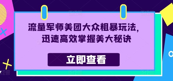 流量军师美团大众粗暴玩法,迅速高效掌握美大秘诀-解忧云网络