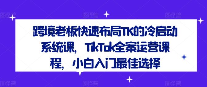 跨境老板快速布局TK的冷启动系统课,TikTok全案运营课程,小白入门最佳选择-解忧云网络
