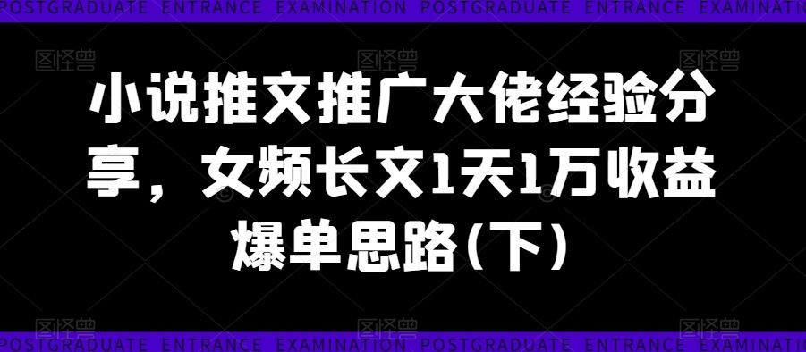 小说推文推广大佬经验分享,女频长文1天1万收益爆单思路(下)
