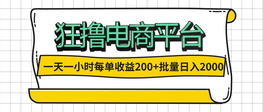 (12463期)一天一小时 狂撸电商平台 每单收益200+ 批量日入2000+-解忧云网络
