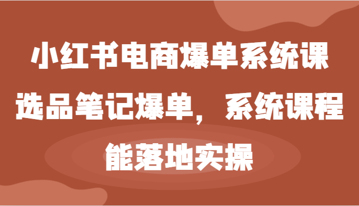 小红书电商爆单系统课-选品笔记爆单,系统课程,能落地实操-解忧云网络