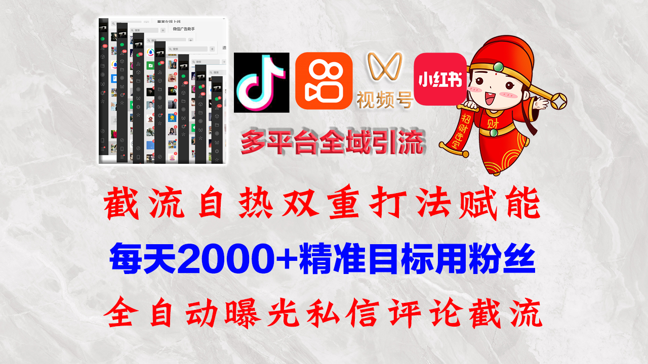 (12559期)快手,抖音,小红书,视频号多平台全自动引流获客系统 精准全域引流,…-解忧云网络