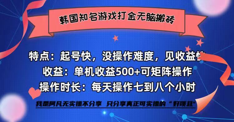 (12852期)韩国知名游戏打金无脑搬砖单机收益500+-解忧云网络