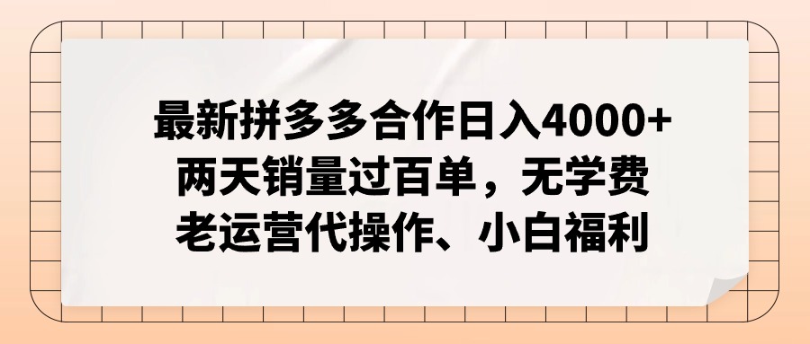 (12869期)拼多多最新合作日入4000+两天销量过百单,无学费、老运营代操作、小白福利-解忧云网络