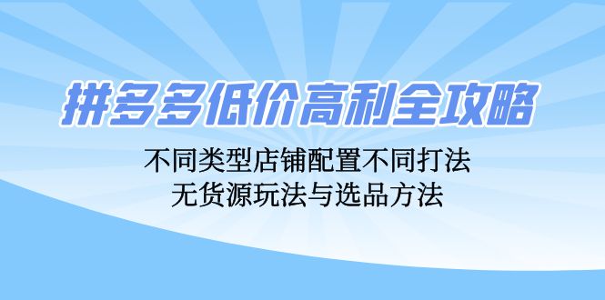 (12897期)拼多多低价高利全攻略:不同类型店铺配置不同打法,无货源玩法与选品方法-解忧云网络