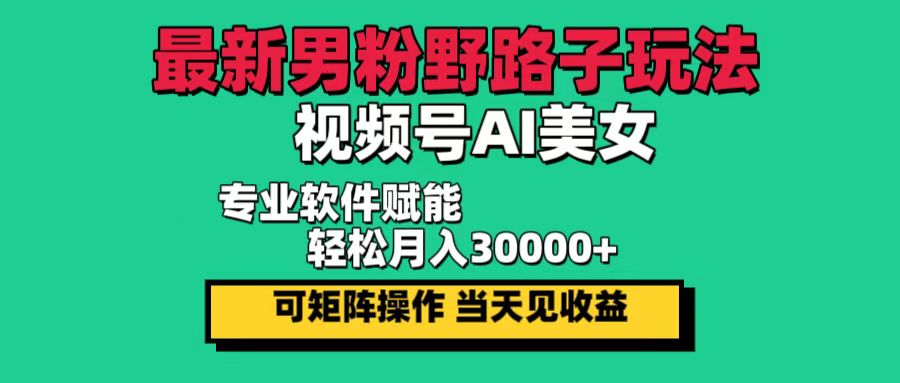 (12909期)最新男粉野路子玩法,视频号AI美女,当天见收益,轻松月入30000+-解忧云网络