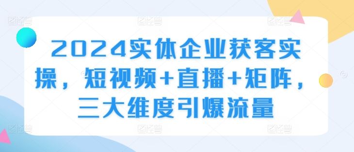 2024实体企业获客实操,短视频+直播+矩阵,三大维度引爆流量-解忧云网络