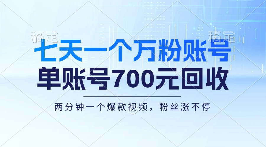 (13062期)七天一个万粉账号,新手小白秒上手,单账号回收700元,轻松月入三万+-解忧云网络