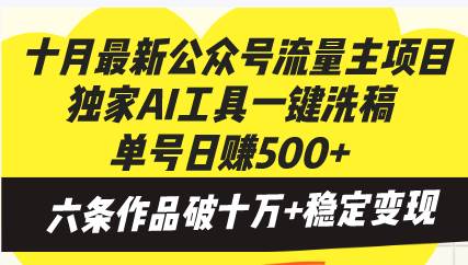 (13156期)十月最新公众号流量主项目,独家AI工具一键洗稿单号日赚500+,六条作品…-解忧云网络