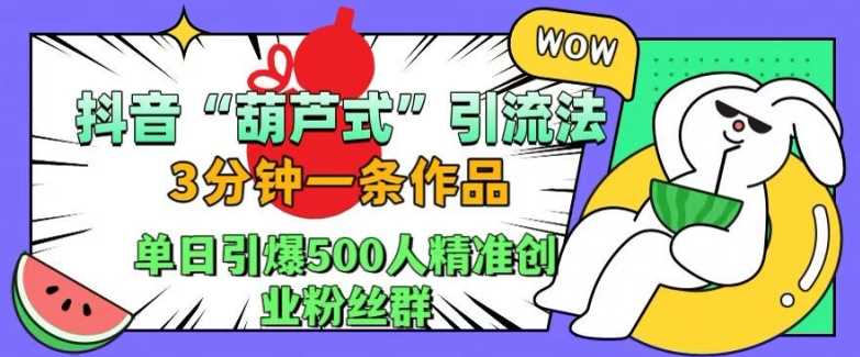 抖音葫芦式引流法,三分钟一条作品,单日引爆抖音500人精准创业粉丝群【揭秘】-解忧云网络