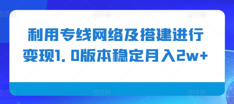 利用专线网络及搭建进行变现1.0版本稳定月入2w+【揭秘】-解忧云网络