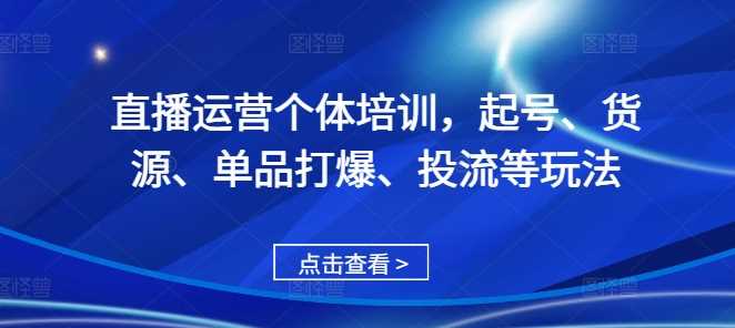 直播运营个体培训,起号、货源、单品打爆、投流等玩法-解忧云网络