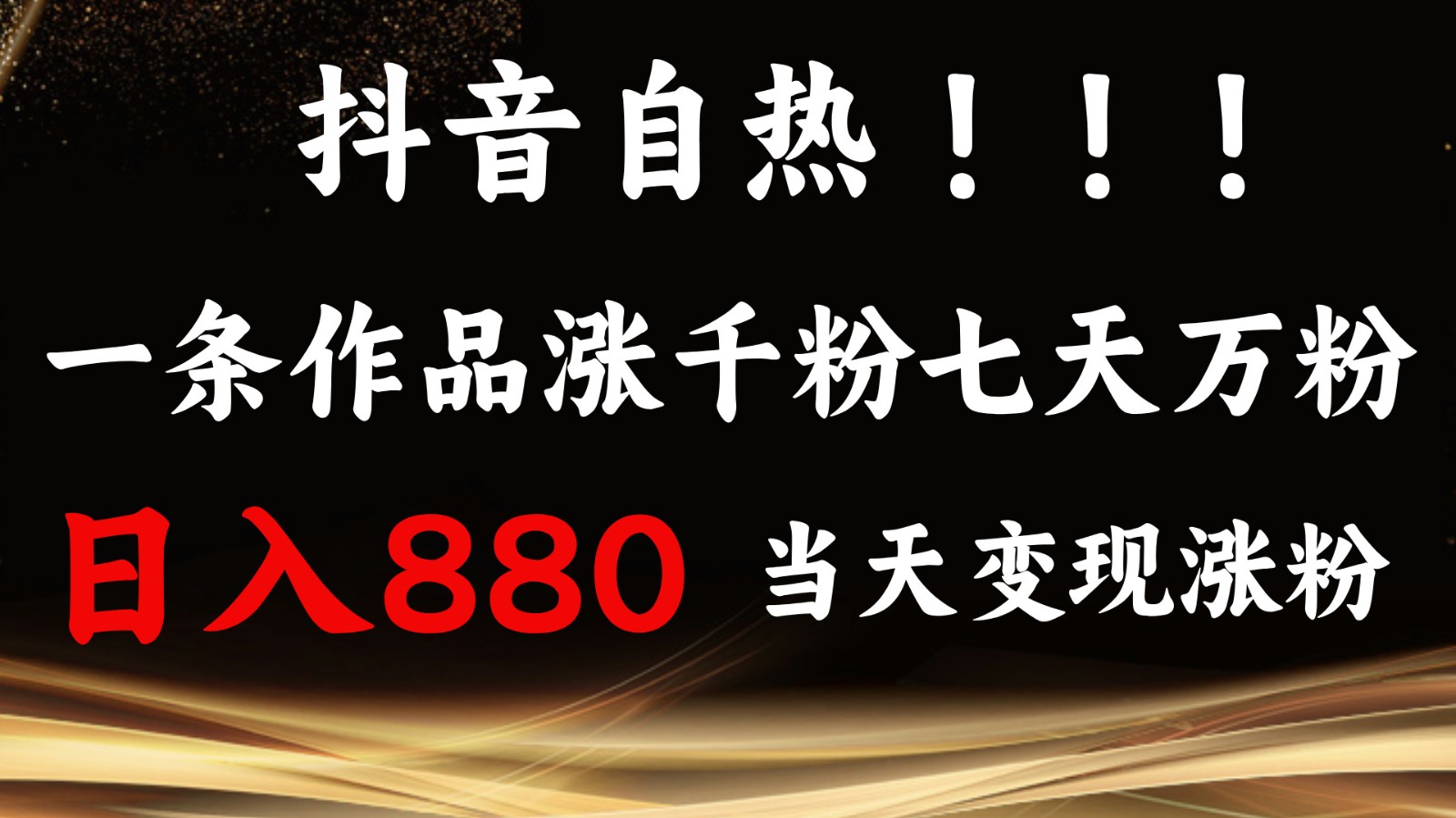 抖音小红书自热,一条作品1000粉,7天万粉,单日变现880收益-解忧云网络