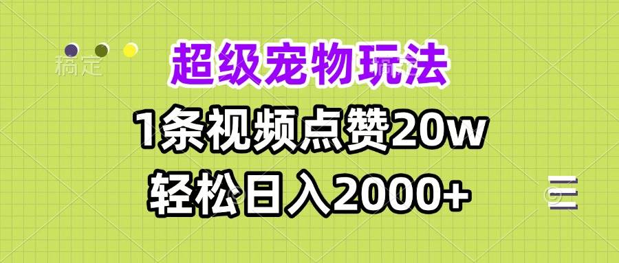 (13578期)超级宠物视频玩法,1条视频点赞20w,轻松日入2000+-解忧云网络