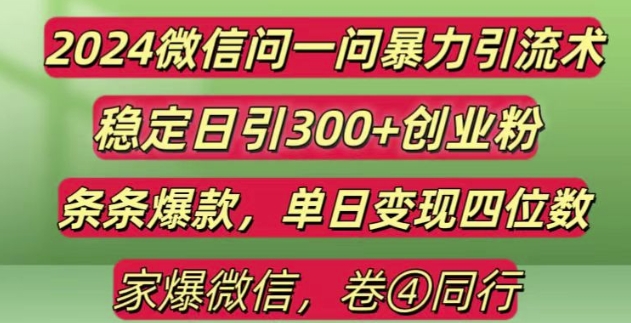 2024最新微信问一问暴力引流300+创业粉,条条爆款单日变现四位数【揭秘】-解忧云网络
