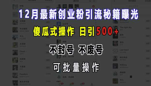 12月最新创业粉引流秘籍曝光 傻瓜式操作 日引500+ 不封号 不废号 可批量操作【揭秘】-解忧云网络
