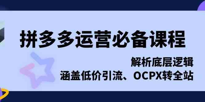 拼多多运营必备课程,解析底层逻辑,涵盖低价引流、OCPX转全站-解忧云网络