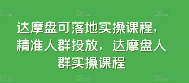 达摩盘可落地实操课程，精准人群投放，达摩盘人群实操课程-解忧云网络