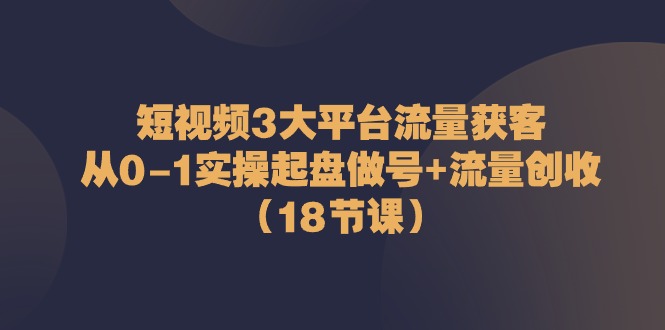 短视频3大平台流量获客：从0-1实操起盘做号+流量创收（18节课）-解忧云网络
