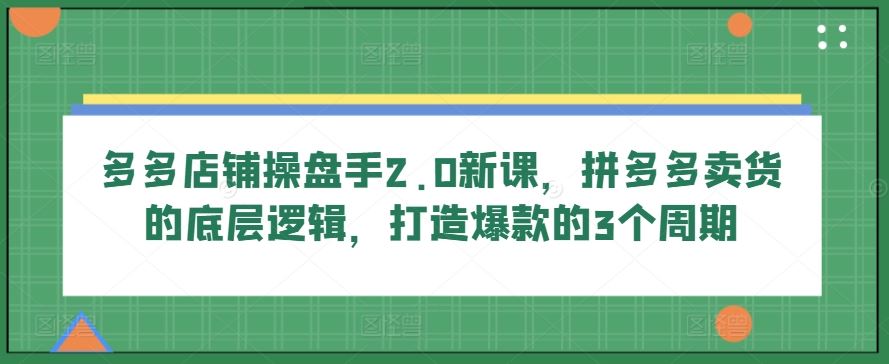 多多店铺操盘手2.0新课，拼多多卖货的底层逻辑，打造爆款的3个周期-解忧云网络