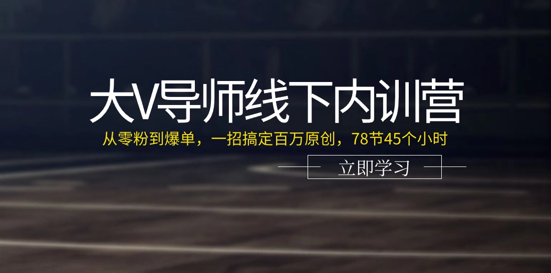 大V导师线下内训营：从零粉到爆单，一招搞定百万原创（78节45个小时）-解忧云网络