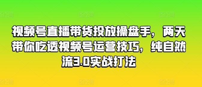 视频号直播带货投放操盘手，两天带你吃透视频号运营技巧，纯自然流3.0实战打法-解忧云网络