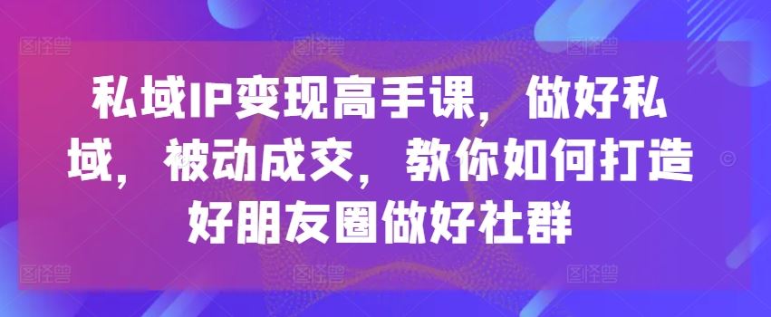 私域IP变现高手课，做好私域，被动成交，教你如何打造好朋友圈做好社群-解忧云网络