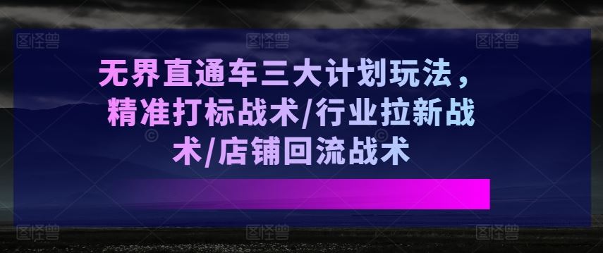 无界直通车三大计划玩法，精准打标战术/行业拉新战术/店铺回流战术-解忧云网络