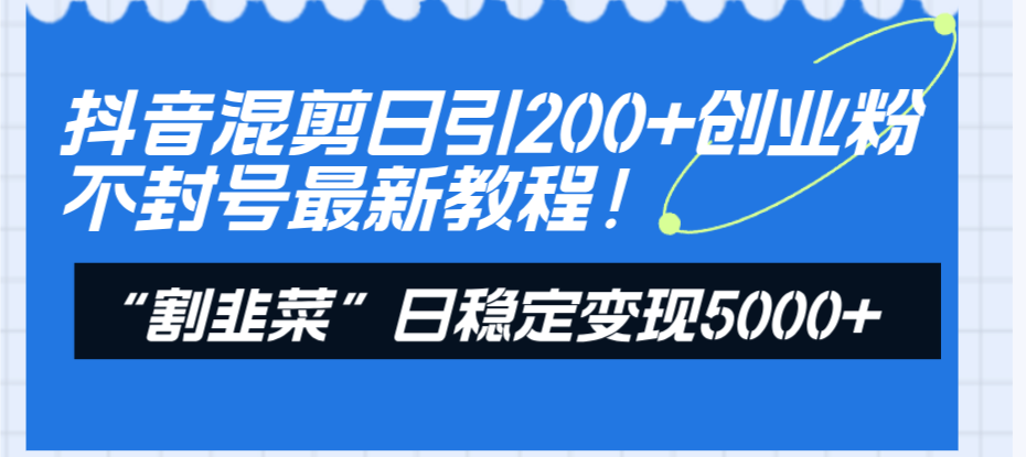 （8349期）抖音混剪日引200+创业粉不封号最新教程！“割韭菜”日稳定变现5000+！-解忧云网络