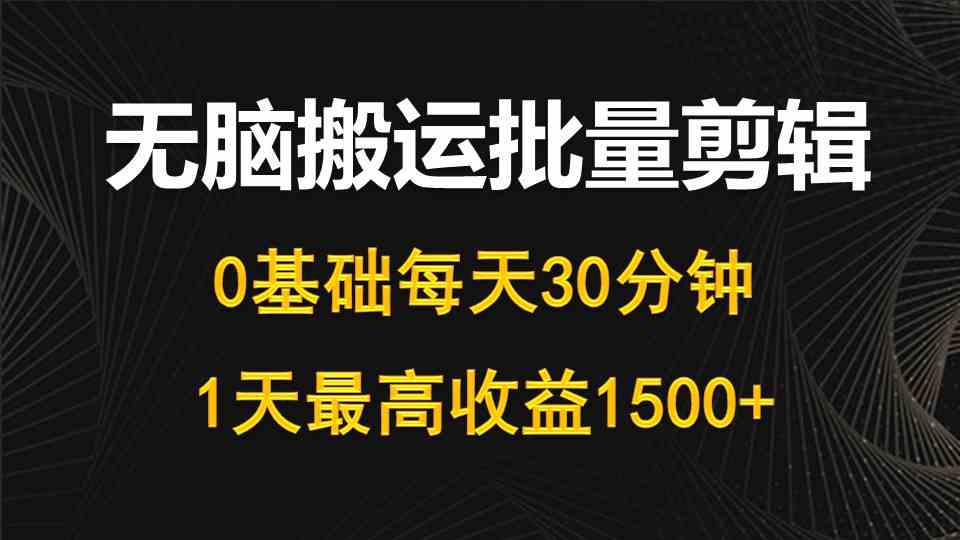 （10008期）每天30分钟，0基础无脑搬运批量剪辑，1天最高收益1500+-解忧云网络